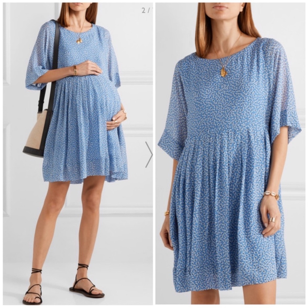 Hatch Maternity Lucia Floral Chiffon Dress Blue
